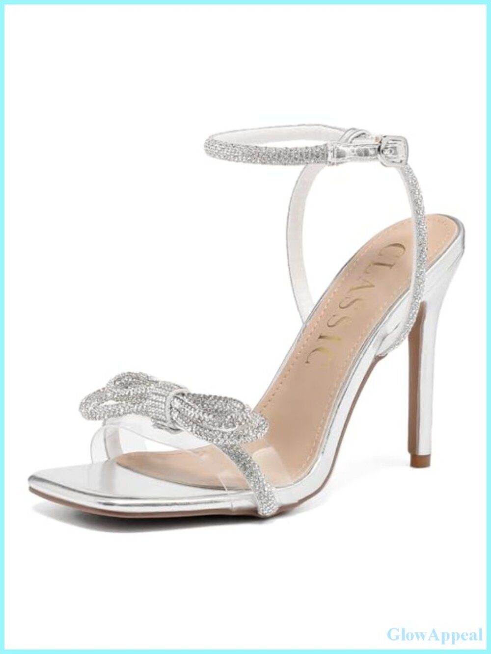 Rhinestone Strappy High Heel Sandals Crystal Bow Wedding Dress Shoes